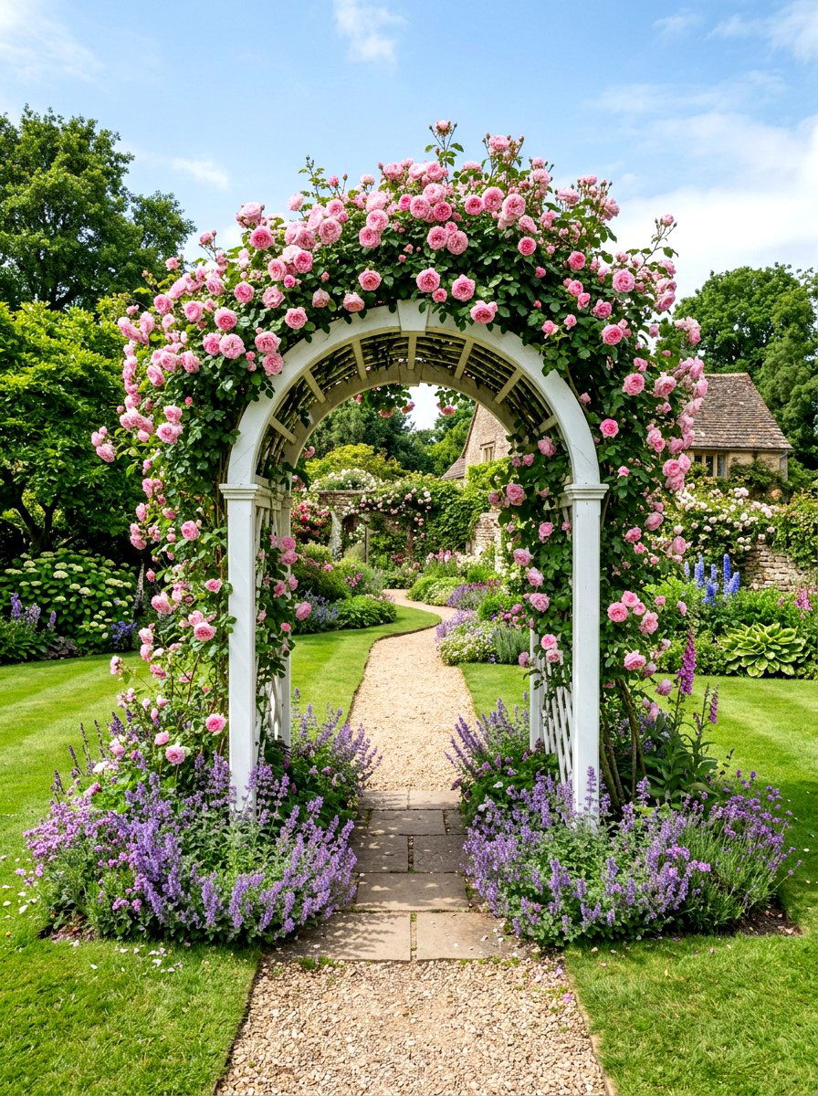 Rose Gate Arbor - 30 front gate flower bed ideas