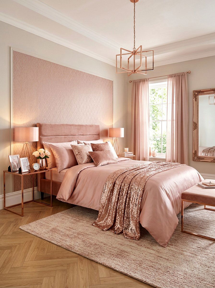 Rose Gold Bedroom - 30 metallic holiday decor ideas