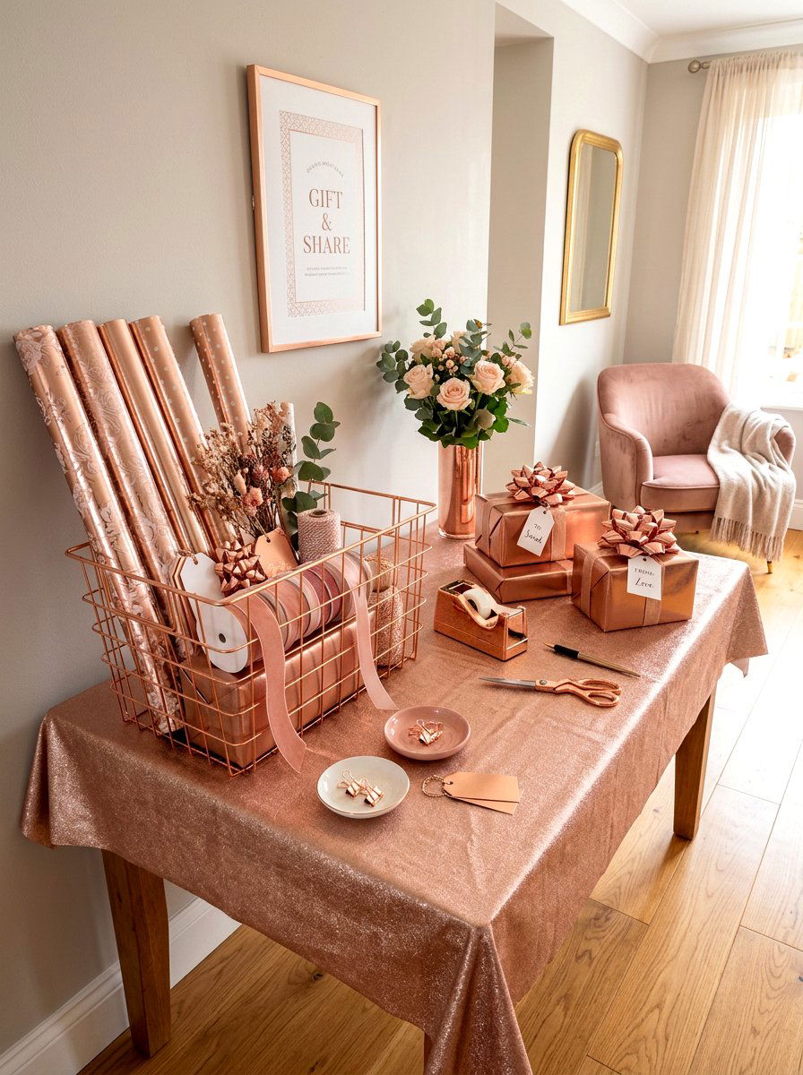 Rose Gold Gift Station - 30 metallic holiday decor ideas