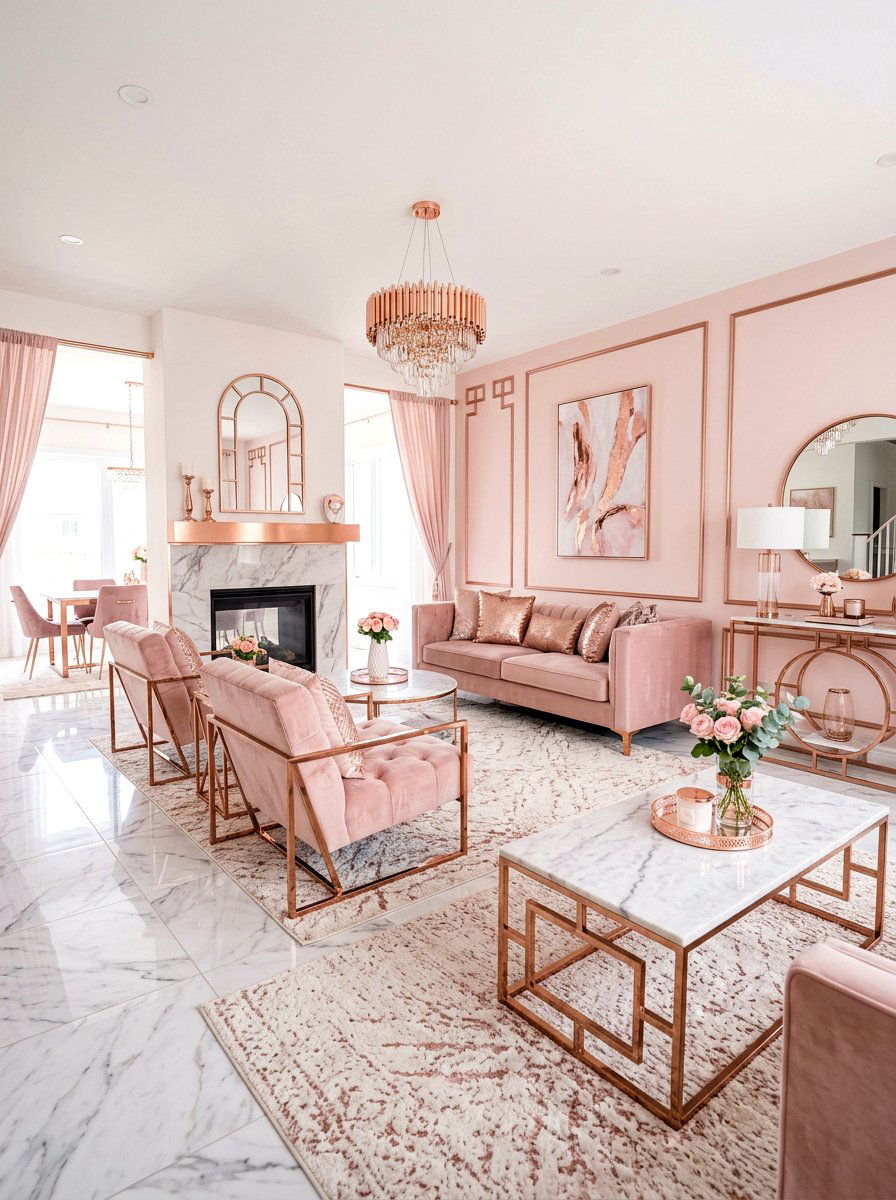 Rose Gold Living Room - 30 futuristic glam living room ideas