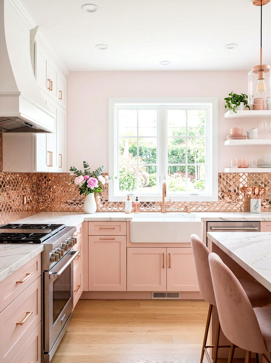Rose Gold Mirror Mosaic - 30 mirror tile backsplash ideas