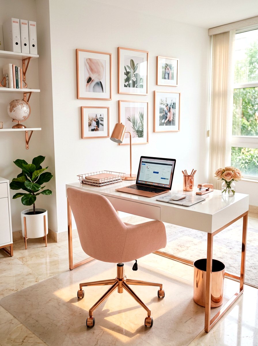 Rose Gold Office - 30 feminine office ideas