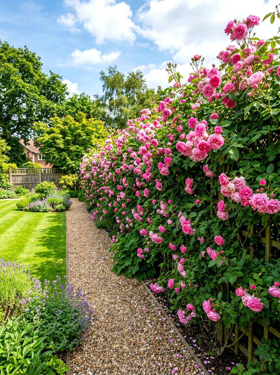 Rose Hedge Privacy Screen - 30 backyard rose garden ideas
