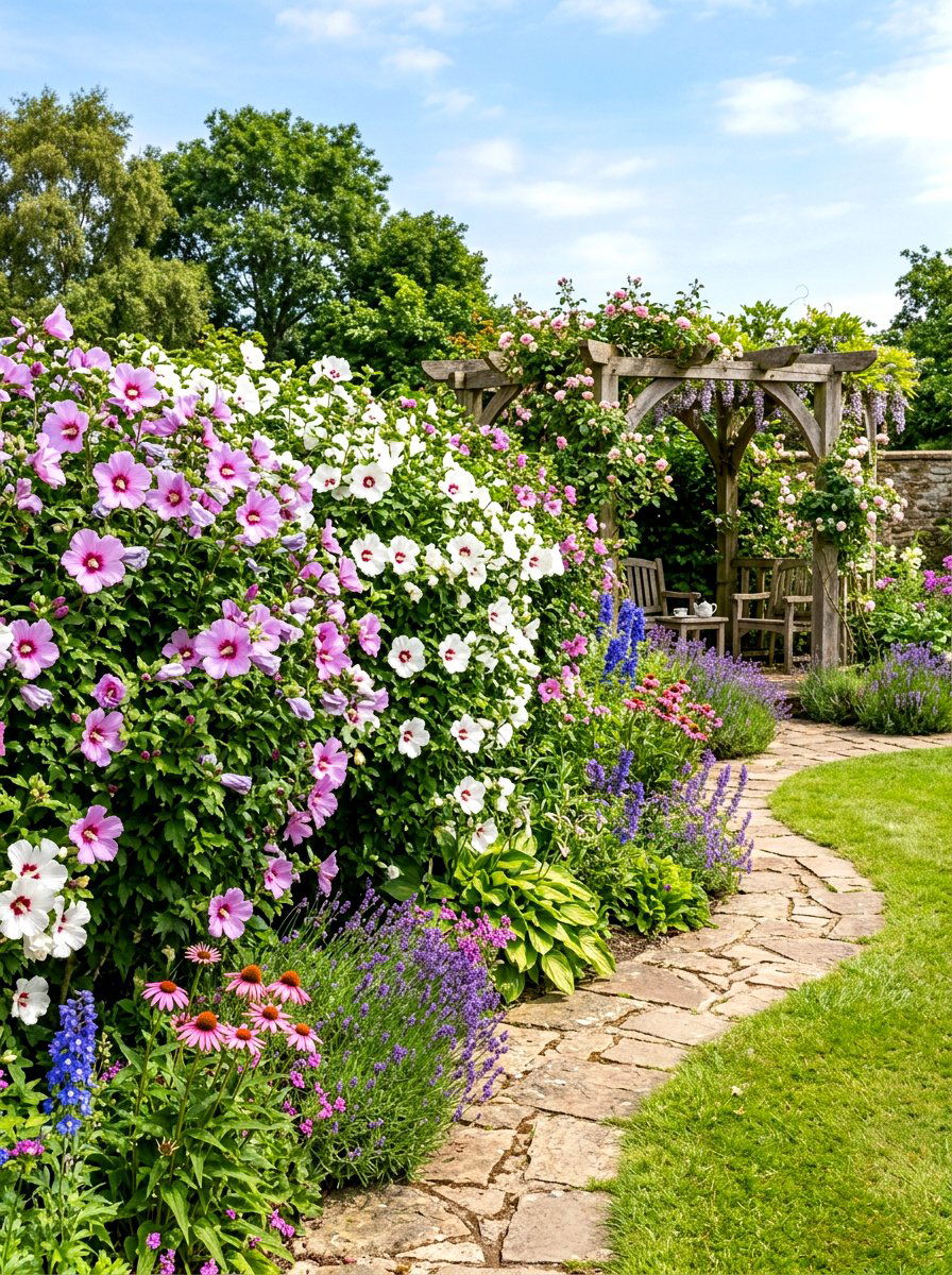 Rose Of Sharon - 30 backyard privacy hedge ideas