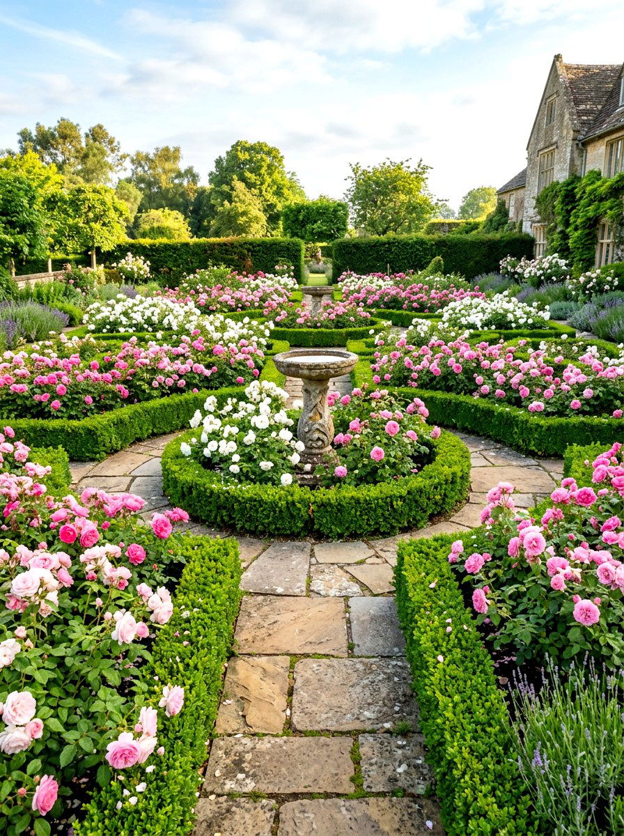 Rose Parterre With Stone Paths - 30 parterre garden ideas