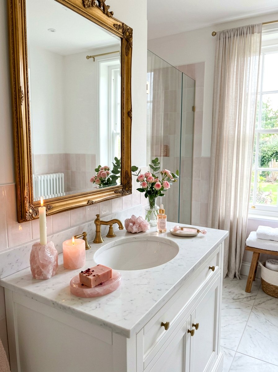 Rose Quartz Accents - 30 fairycore bathroom ideas