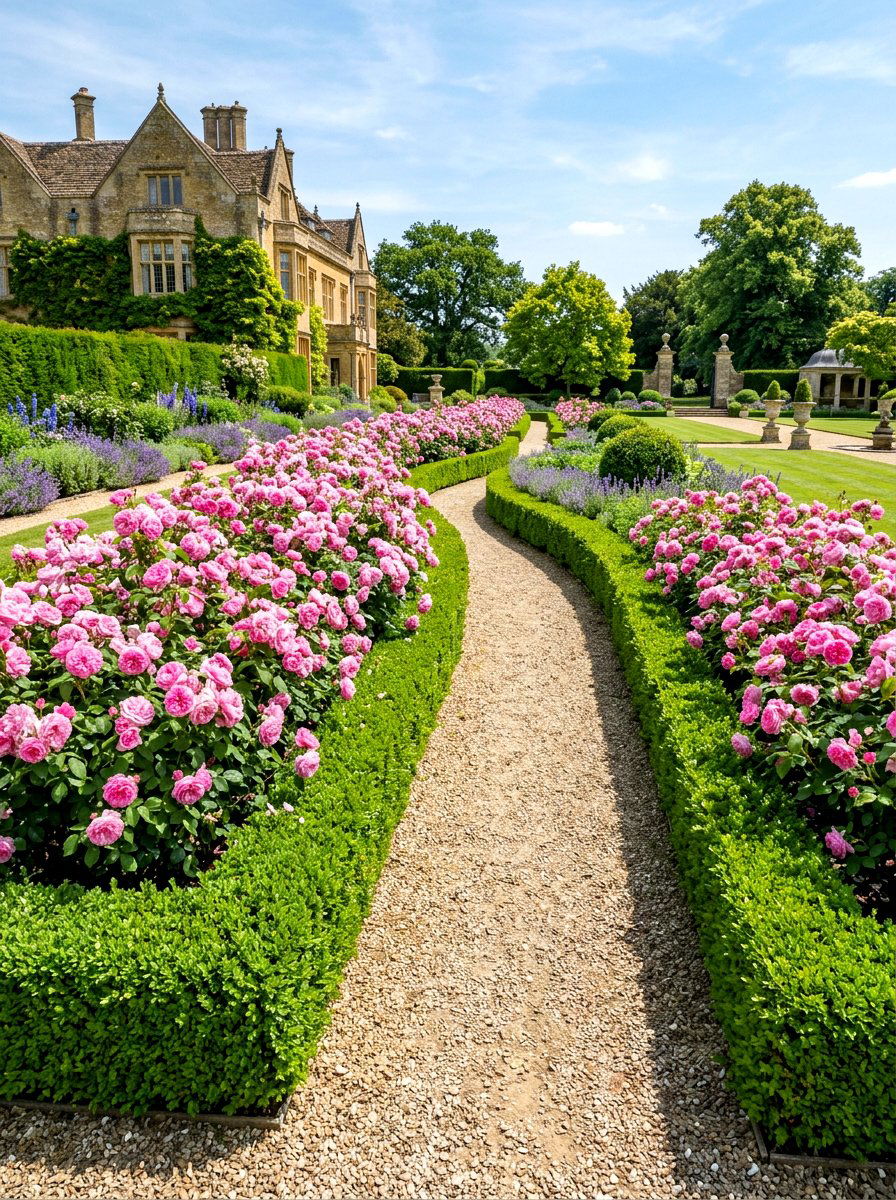 Rose and boxwood hedge - 30 rose hedge ideas
