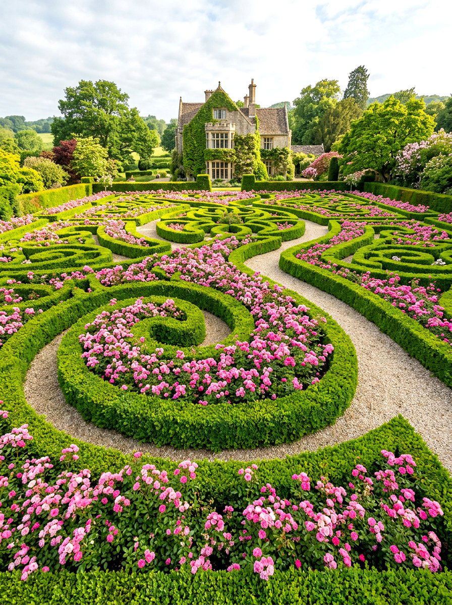 Rose and boxwood knot garden - 30 knot garden ideas