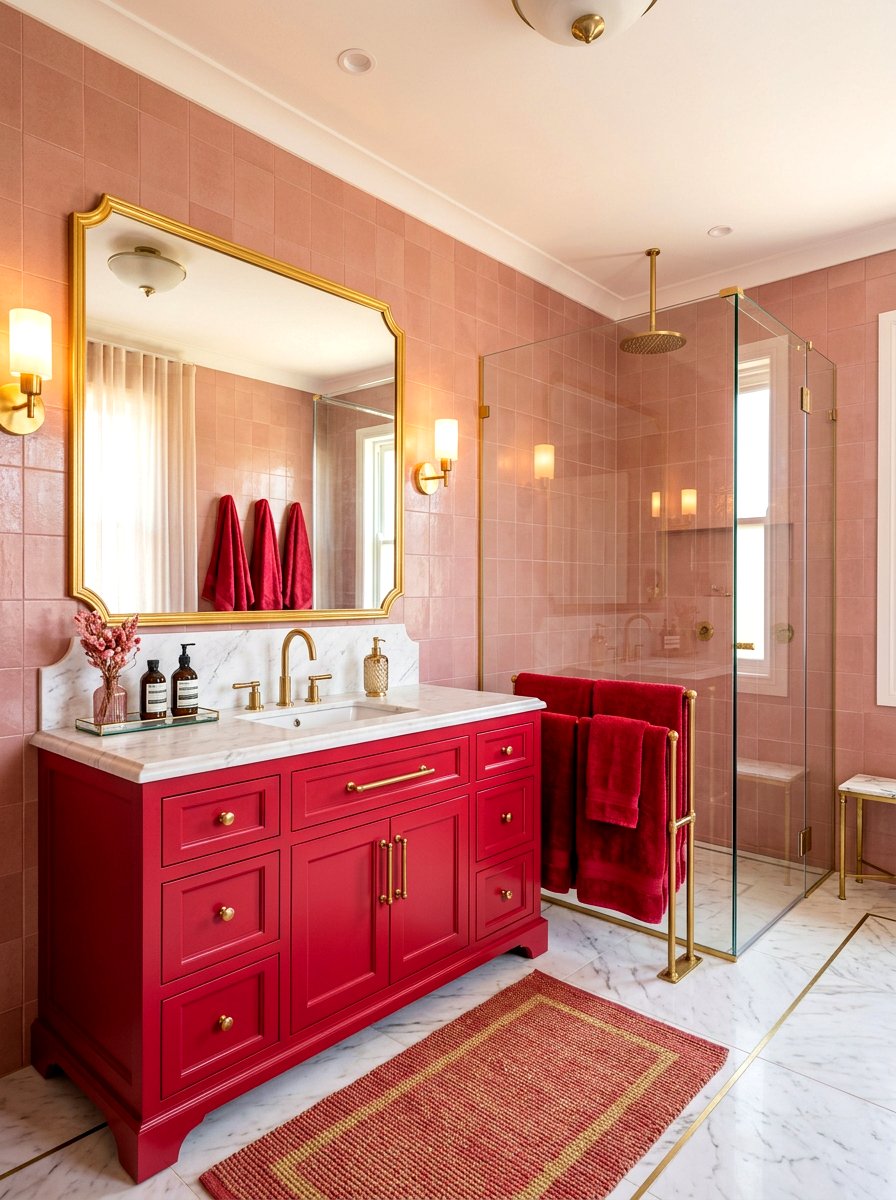 Rose and crimson bathroom - 30 pink and red home decor ideas