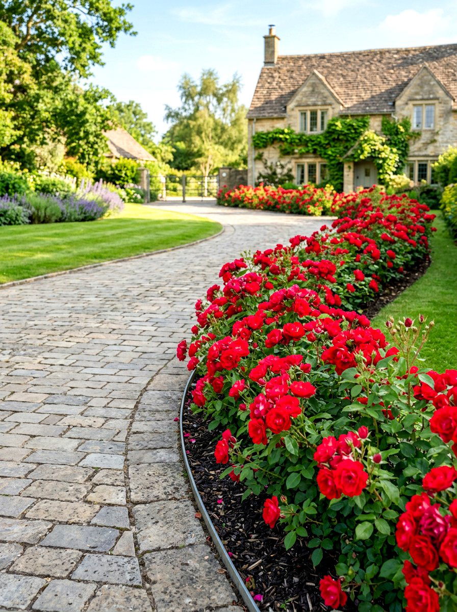 Rose bush driveway edge - 30 driveway side garden ideas