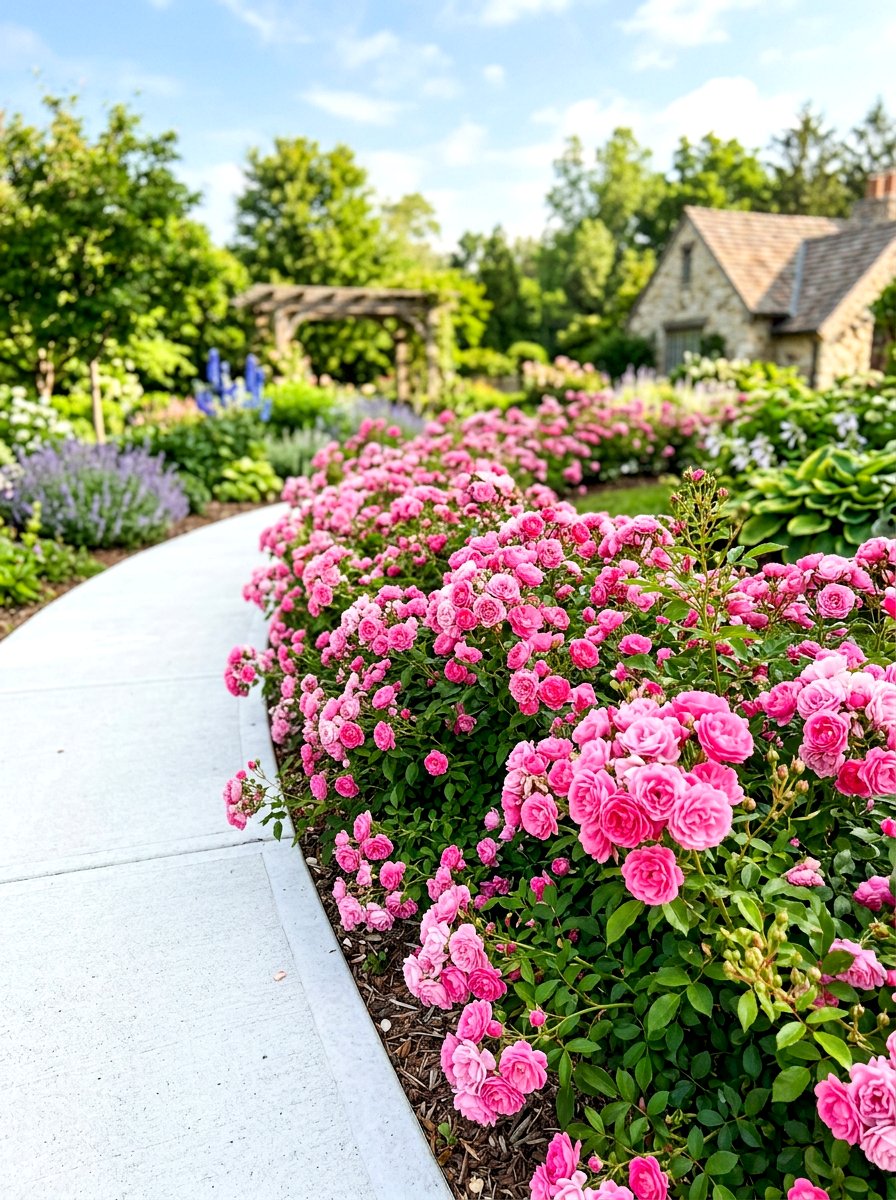 Rose bush sidewalk border - 30 curbside planting strip ideas