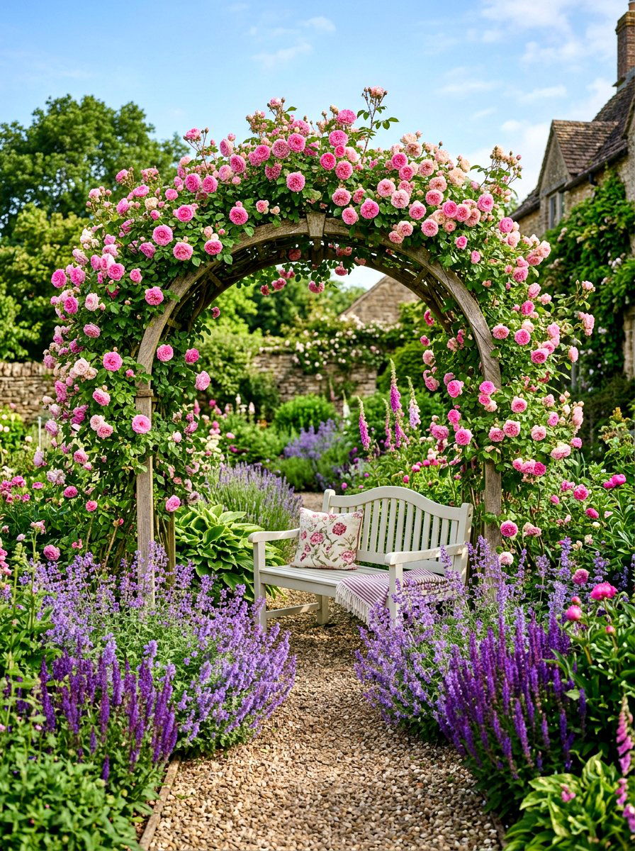 Rose garden bench - 30 outdoor reading garden ideas