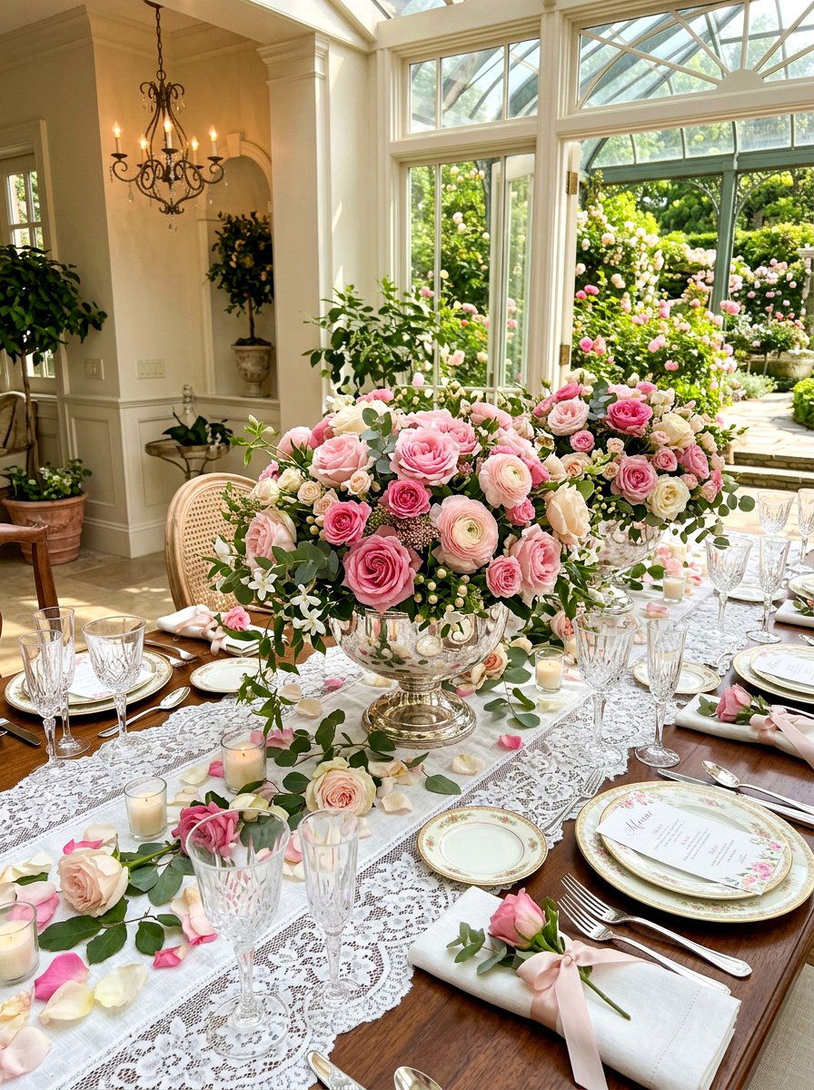 Rose garden elegance - 30 garden inspired tablescape ideas