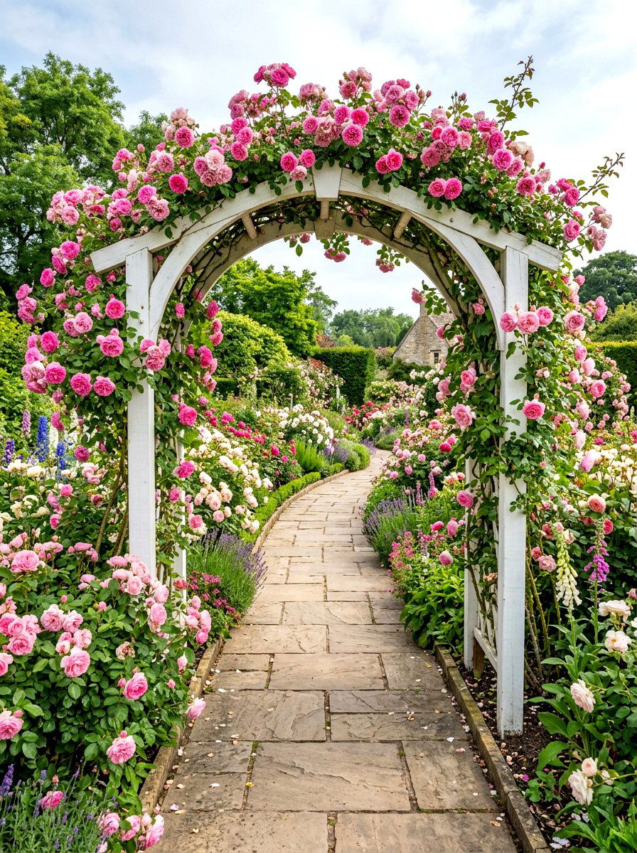 Rose garden walkway - 30 cottage cutting garden ideas