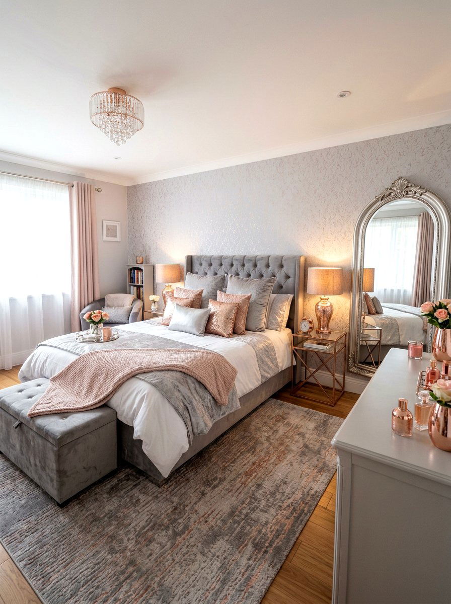Rose gold and silver bedroom - 30 mixed metal decor ideas