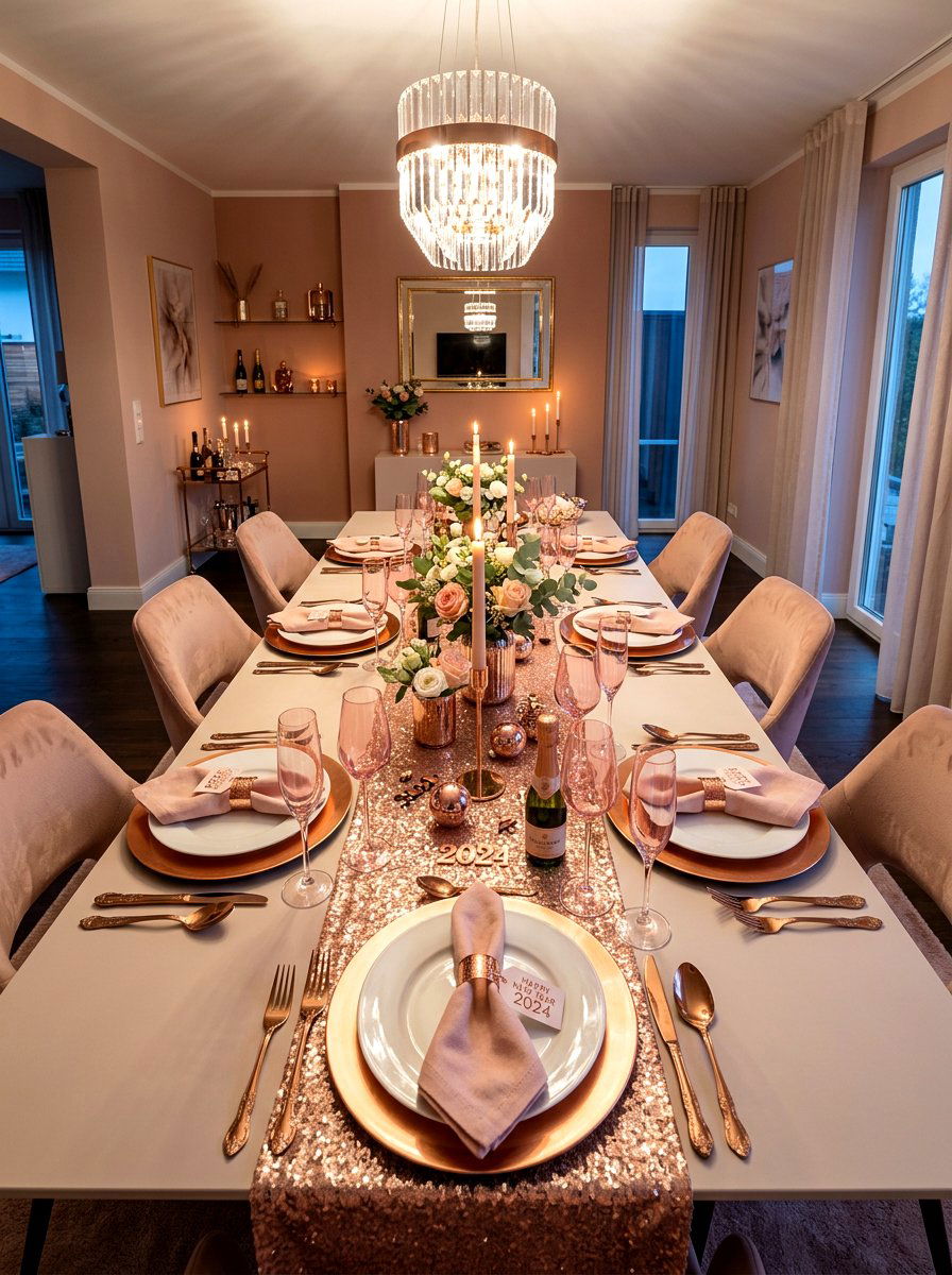 Rose gold dining room - 30 New Year dining room ideas