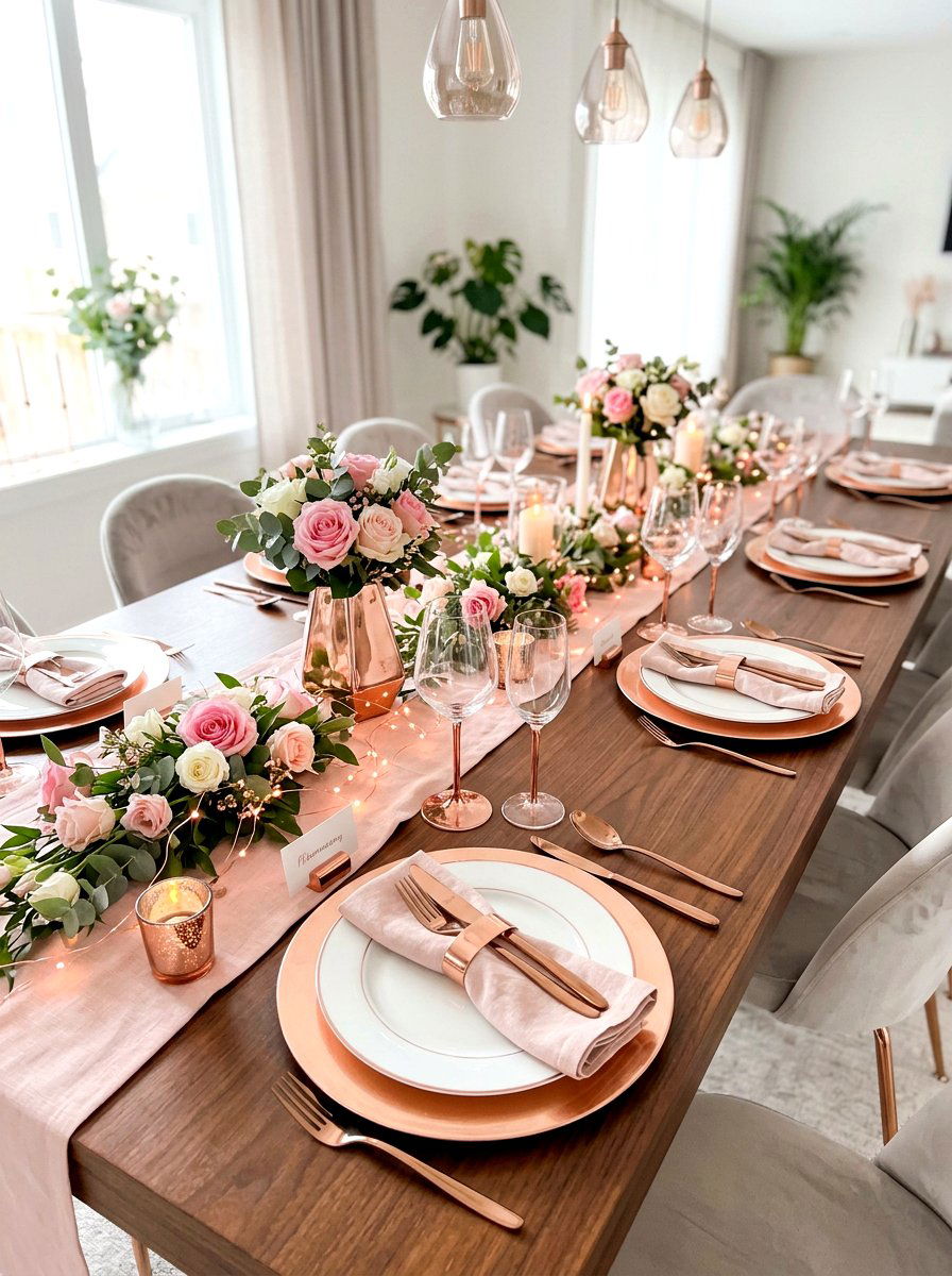 Rose gold table accents - 30 New Year table decor ideas