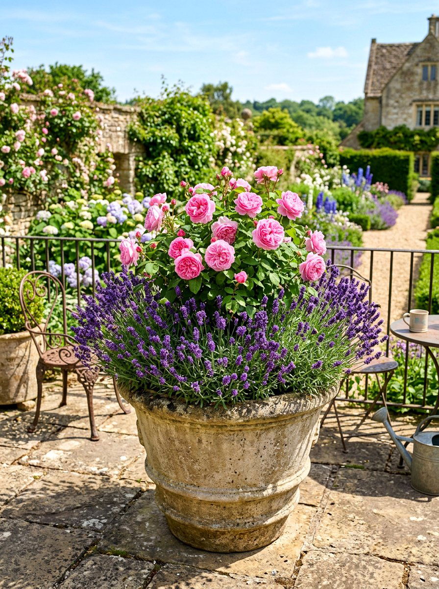 Rose lavender container - 30 mixed container garden ideas