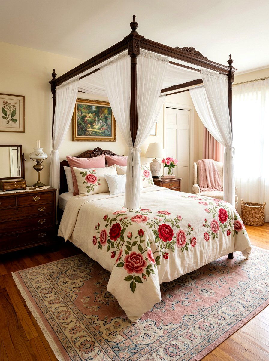 Rose motif duvet - 30 embroidered bedding ideas