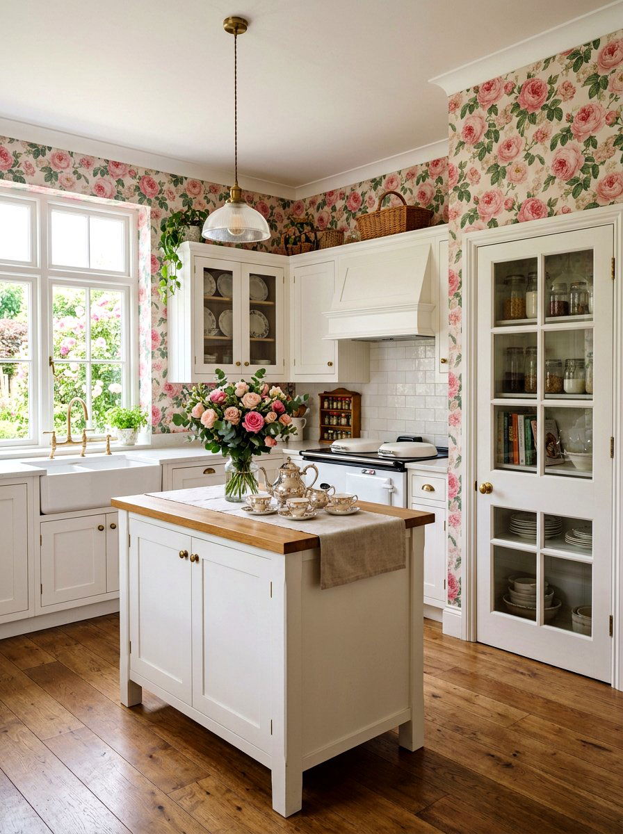 Rose pattern kitchen wallpaper - 30 floral kitchen wallpaper ideas
