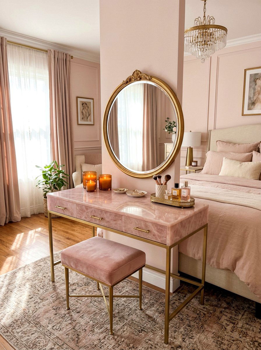 Rose quartz vanity - 30 sunset palette decor ideas
