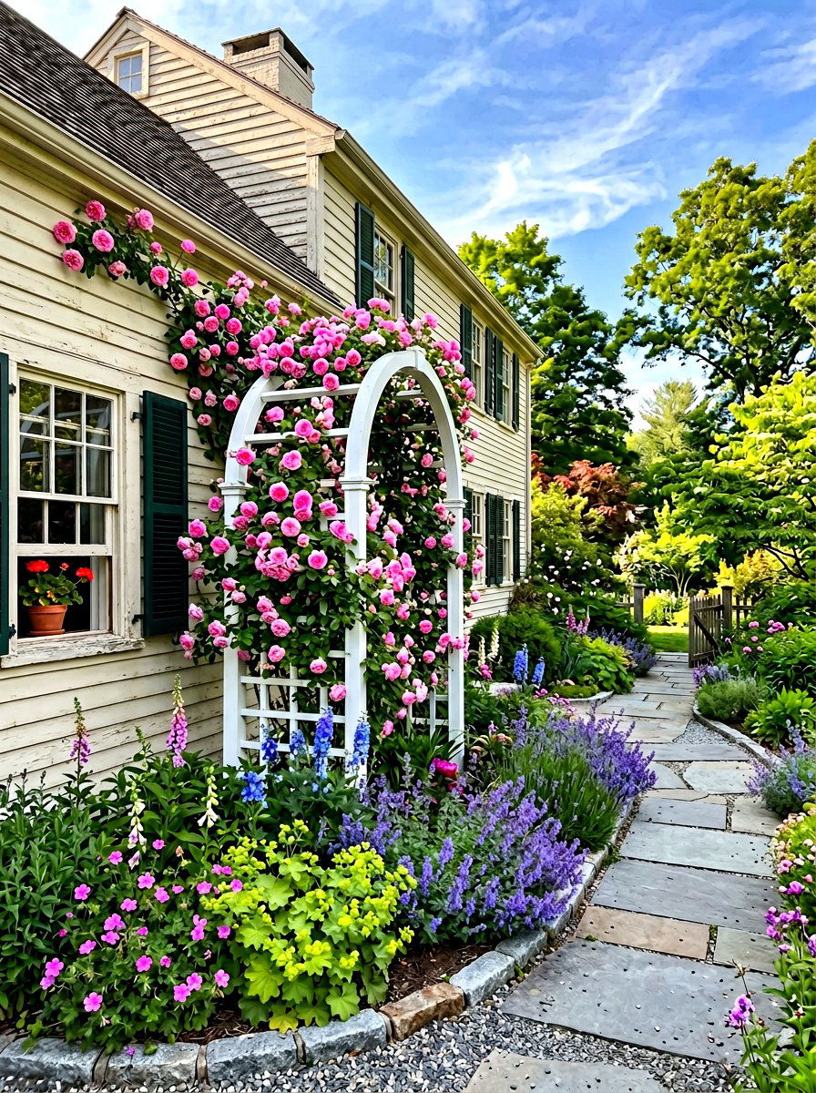 Rose trellis - 30 colonial front yard ideas