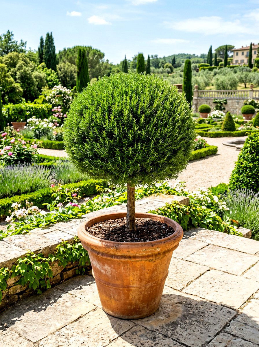 Rosemary Topiary Pot - 30 sensory backyard garden ideas