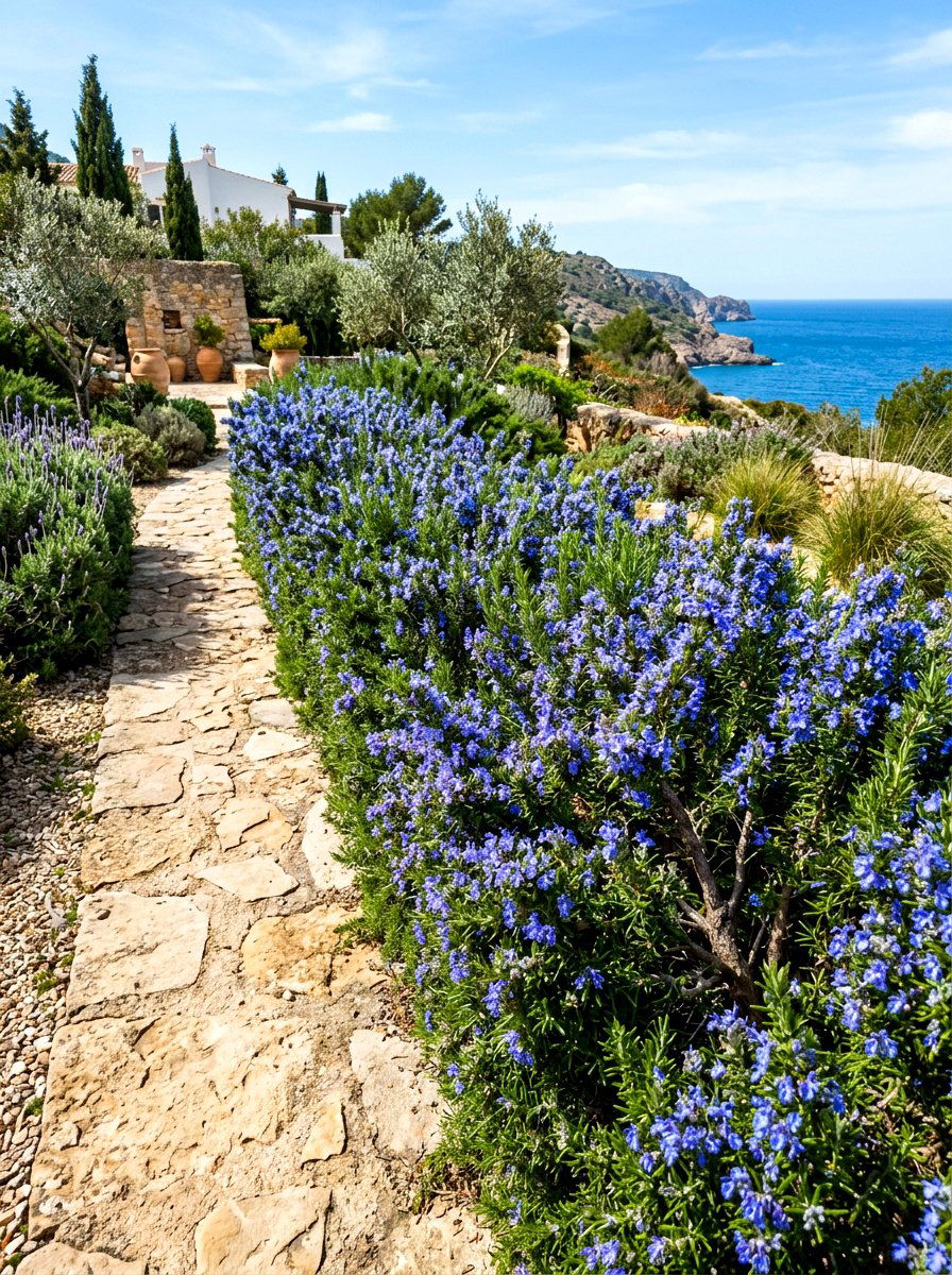 Rosemary aromatic herb border - 30 walkway border planting ideas