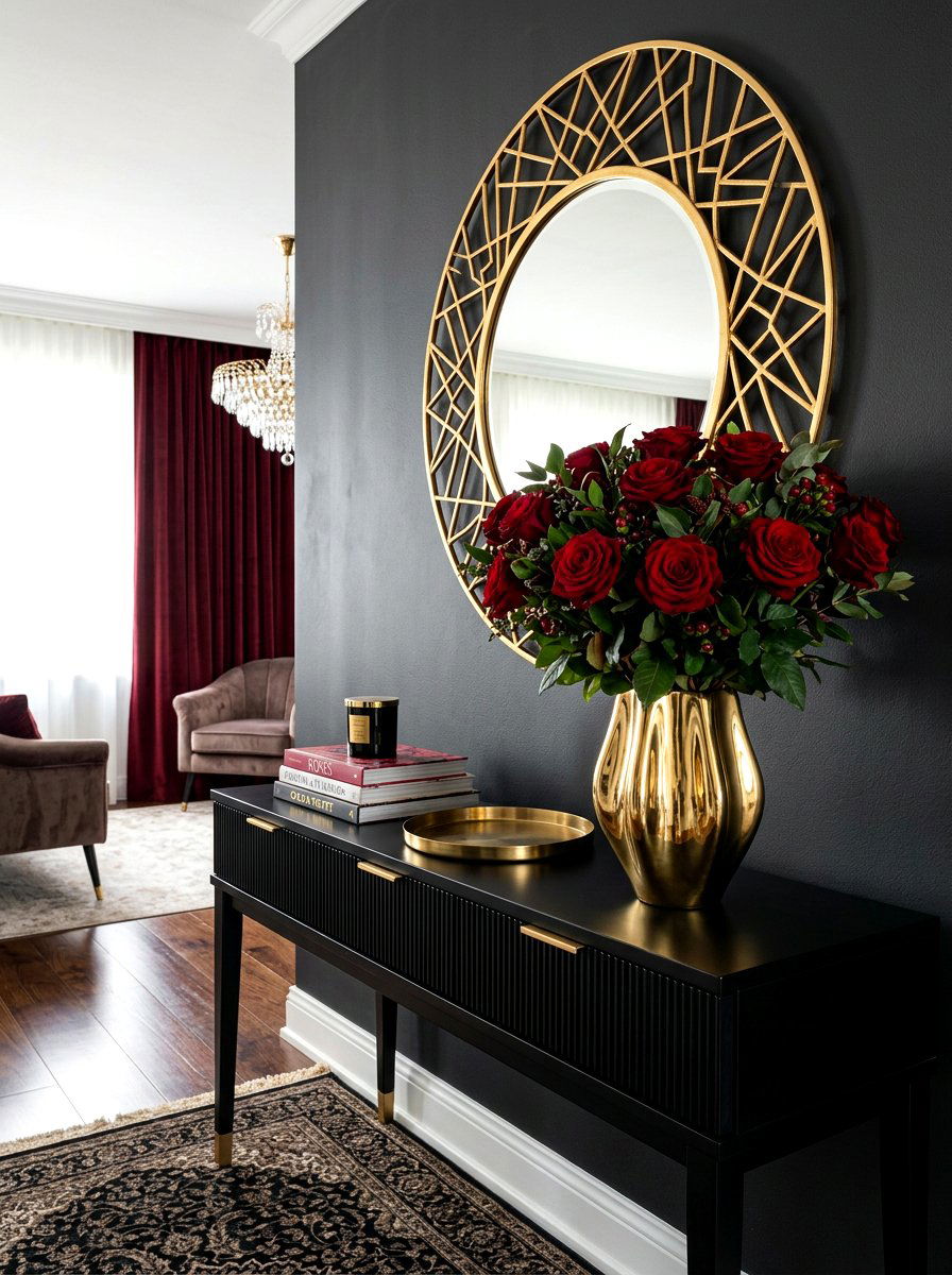 Roses in gold vase - 30 market bouquet decor ideas