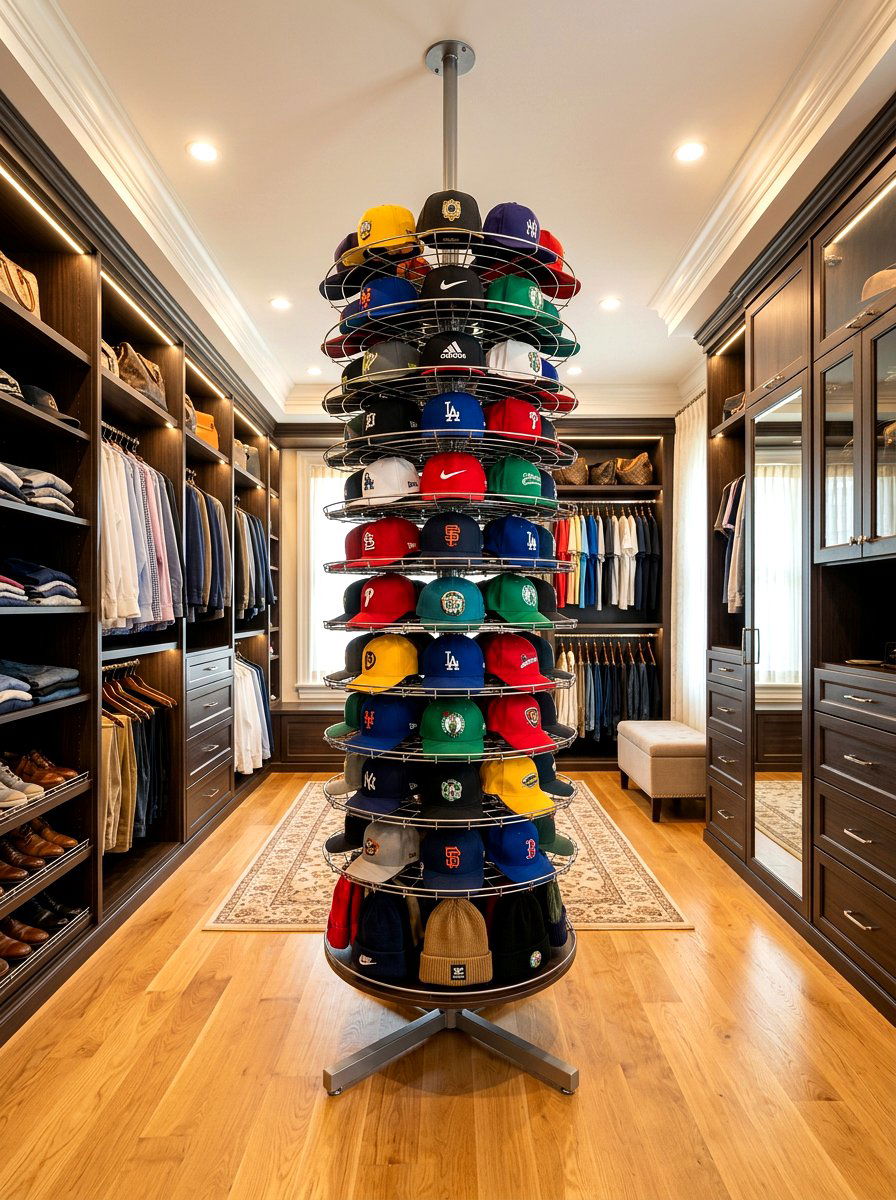 Rotatable hat rack - 30 hat storage closet ideas