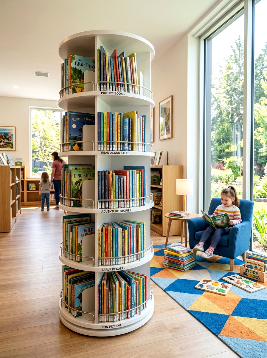 Rotating Book Center - 30 toy rotation storage ideas