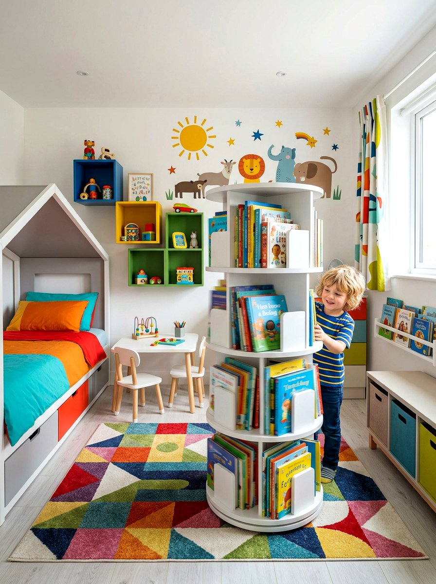 Rotating Book Rack - 30 library kids room ideas
