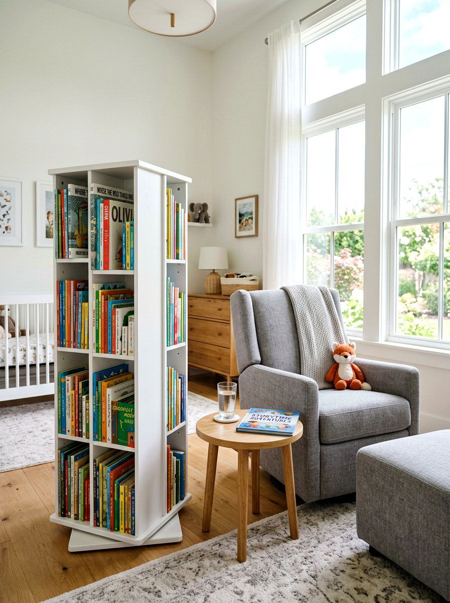 Rotating Book Tower - 30 nursery bookshelf ideas