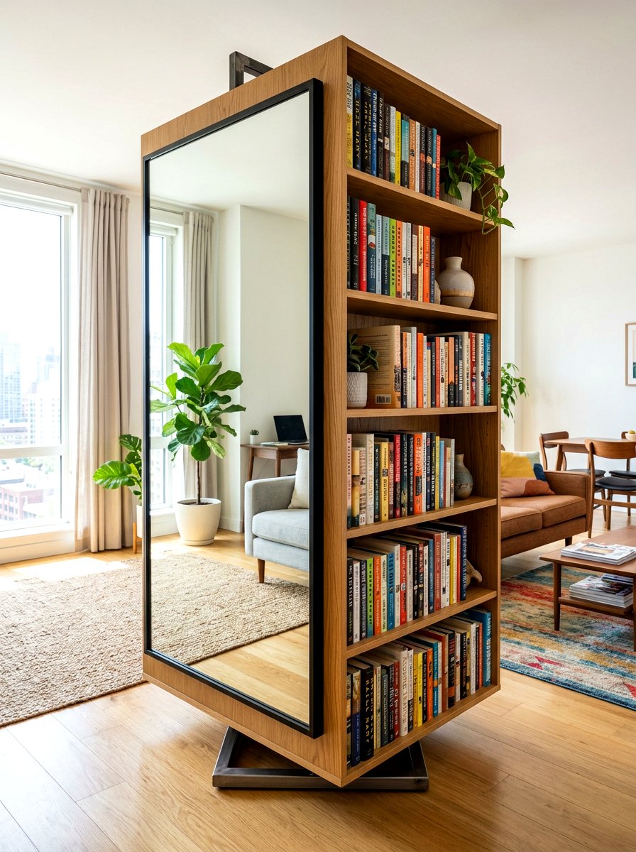 Rotating Bookshelf Room Separator - 30 bookshelf divider apartment ideas