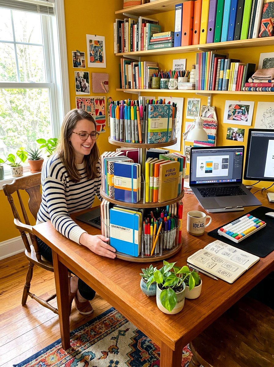 Rotating Desktop Carousel - 30 notebook storage ideas
