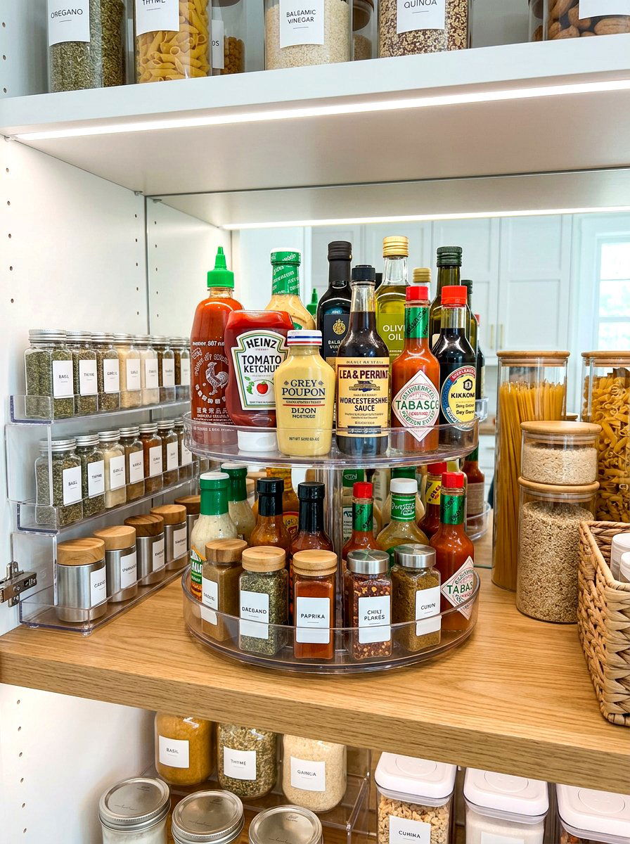 Rotating Lazy Susan Basket - 30 basket pantry organization ideas