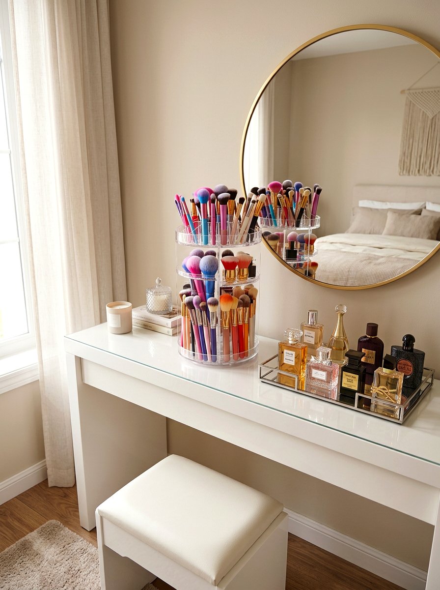 Rotating Makeup Brush Organizer - 30 makeup brush storage ideas
