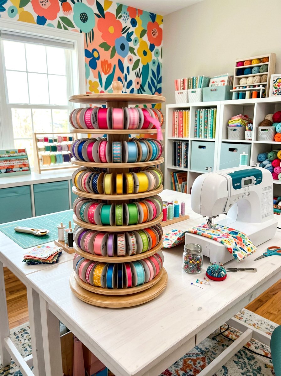 Rotating Ribbon Carousel - 30 ribbon storage ideas