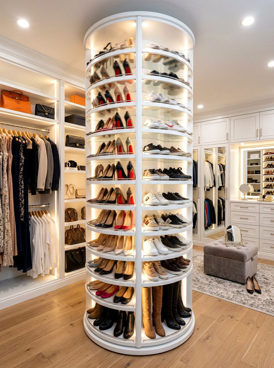Rotating Shoe Carousel Wall - 30 apartment shoe wall ideas