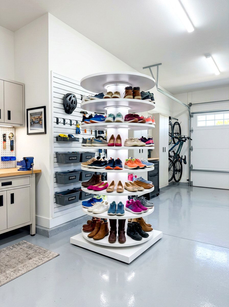Rotating Shoe Rack - 30 garage shoe storage ideas