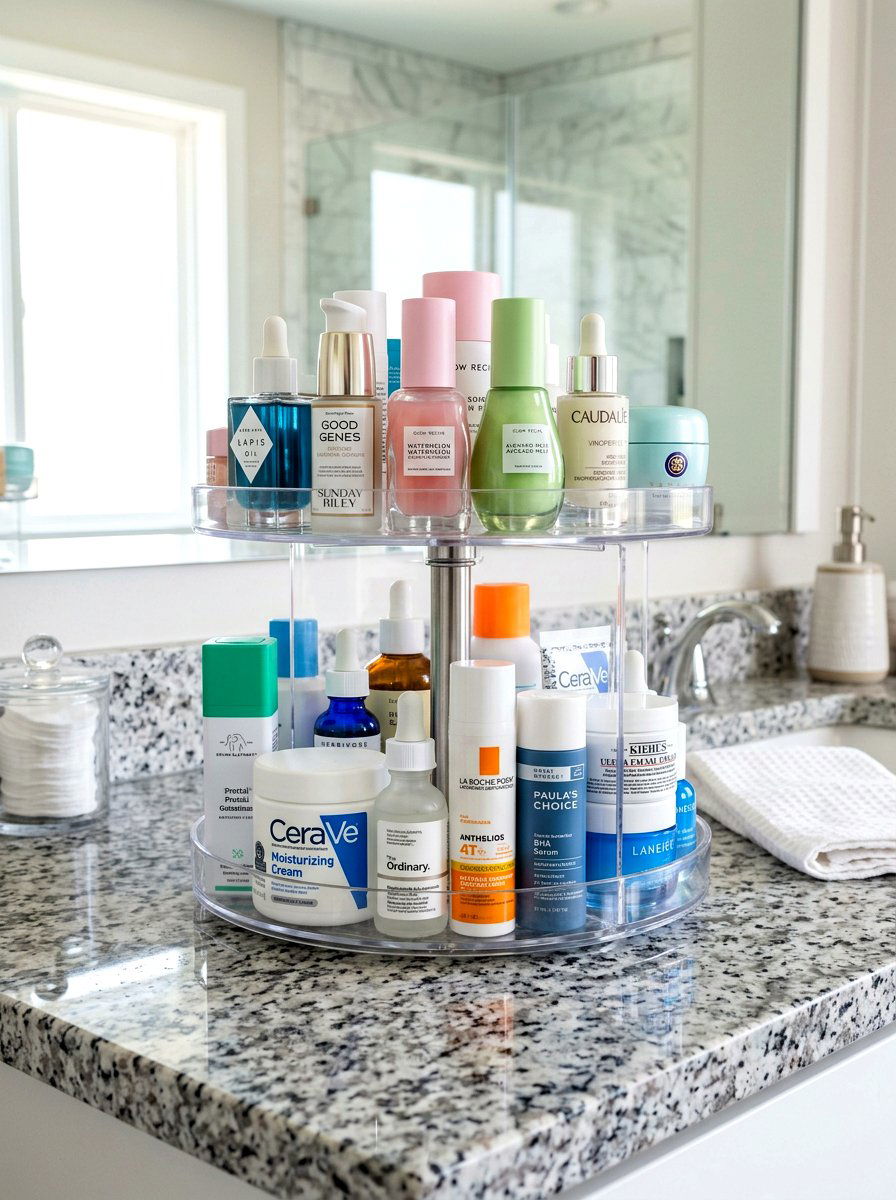 Rotating Skincare Organizer - 30 skincare station ideas