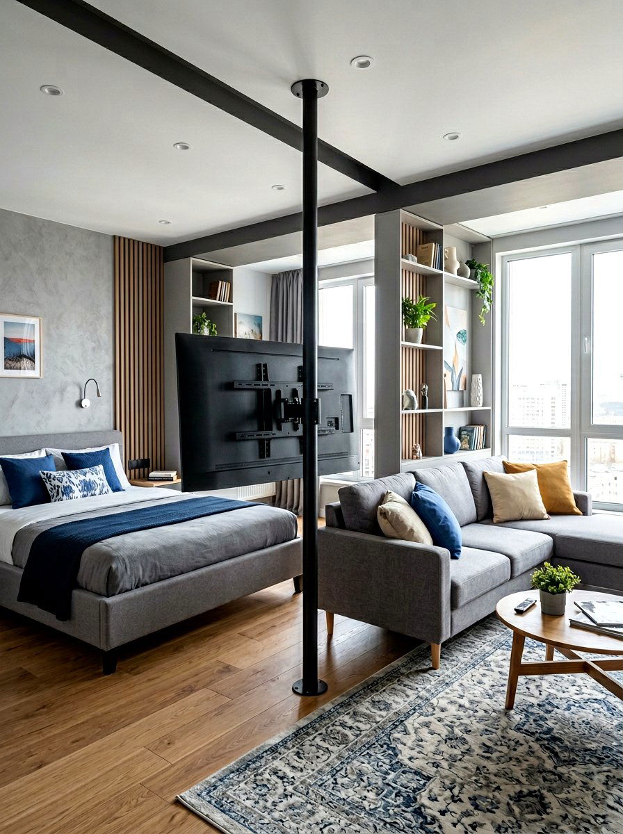 Rotating Television Mount - 30 studio apartment divider ideas