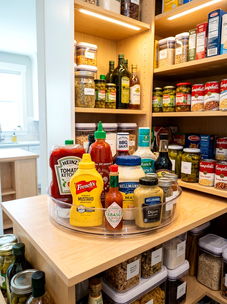 Rotating condiment storage for pantry - 30 lazy Susan pantry ideas