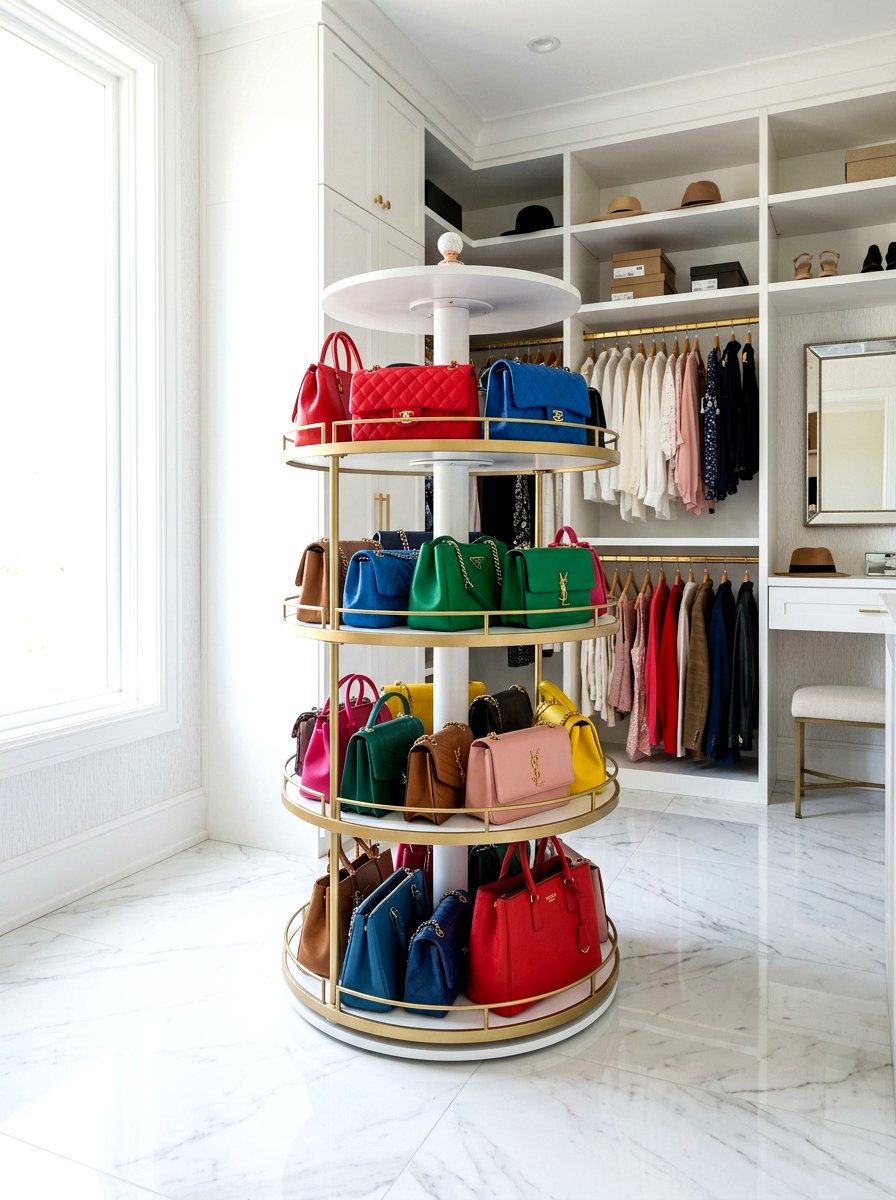 Rotating purse display stand - 30 purse display closet ideas