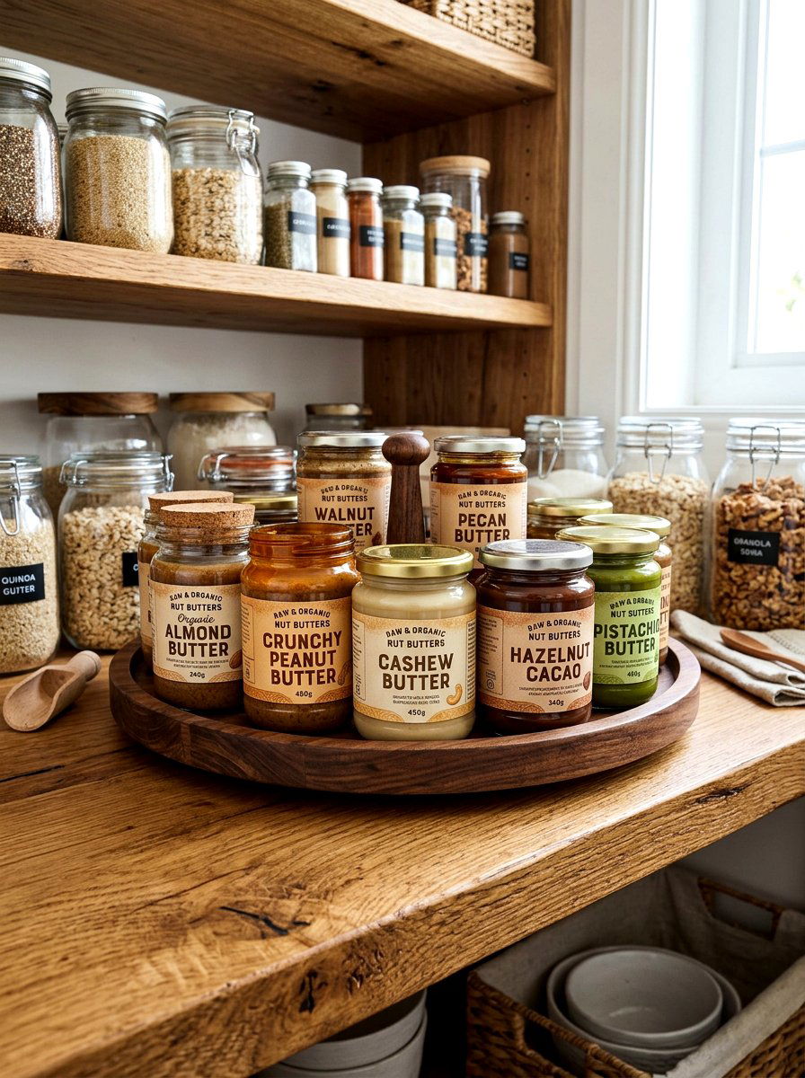 Rotating shelf for nut butter jars - 30 lazy Susan pantry ideas