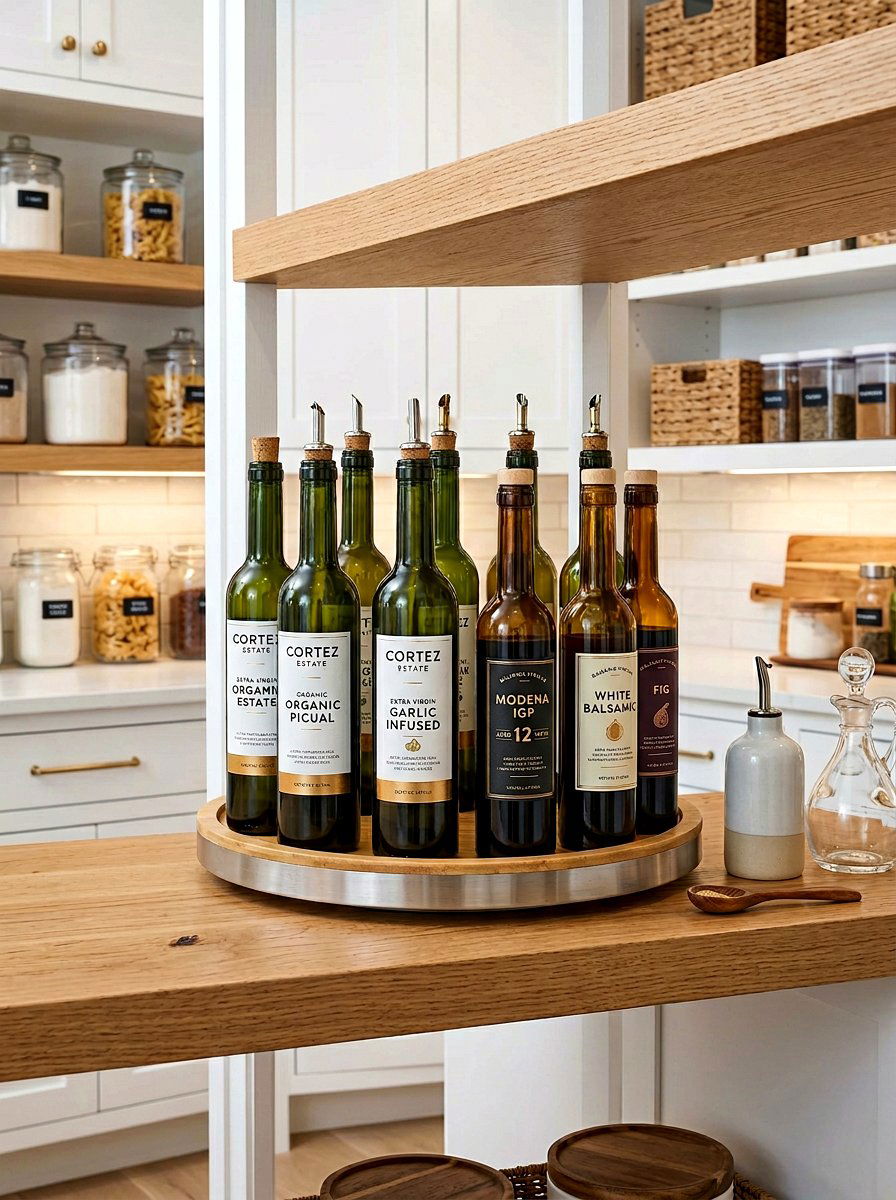 Rotating storage for oils and vinegars - 30 lazy Susan pantry ideas