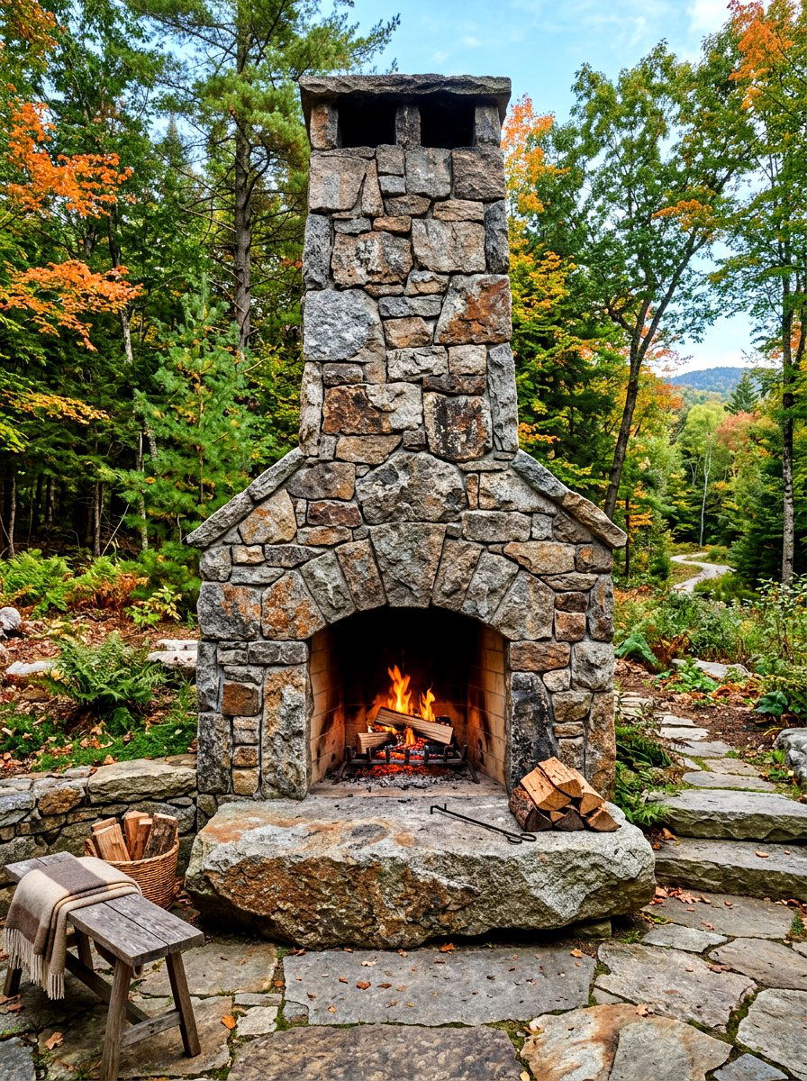 Rough Cut Stone Fireplace - 30 stone outdoor fireplace ideas