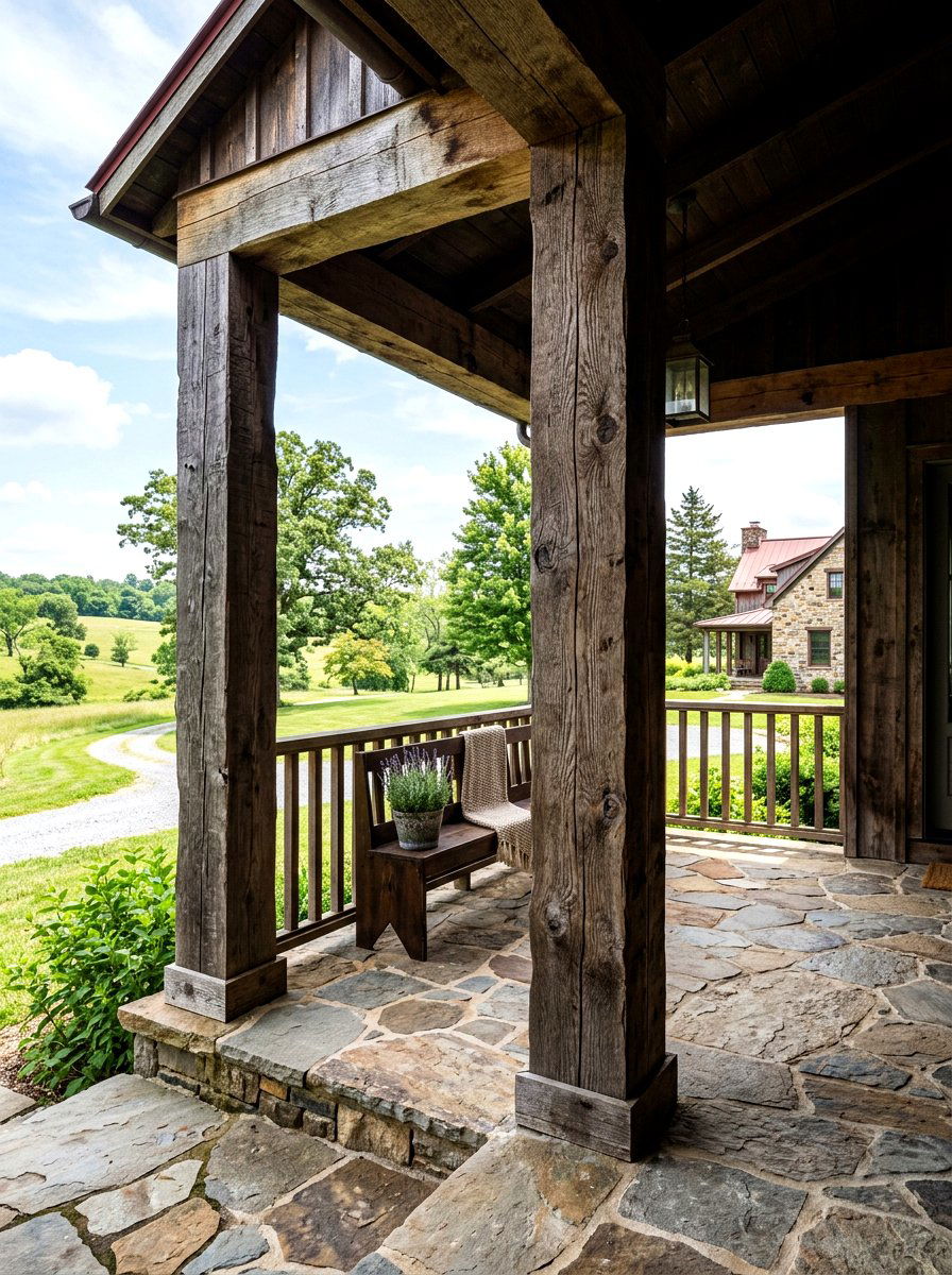 Rough Sawn Oak Porch Column - 30 farmhouse porch columns ideas