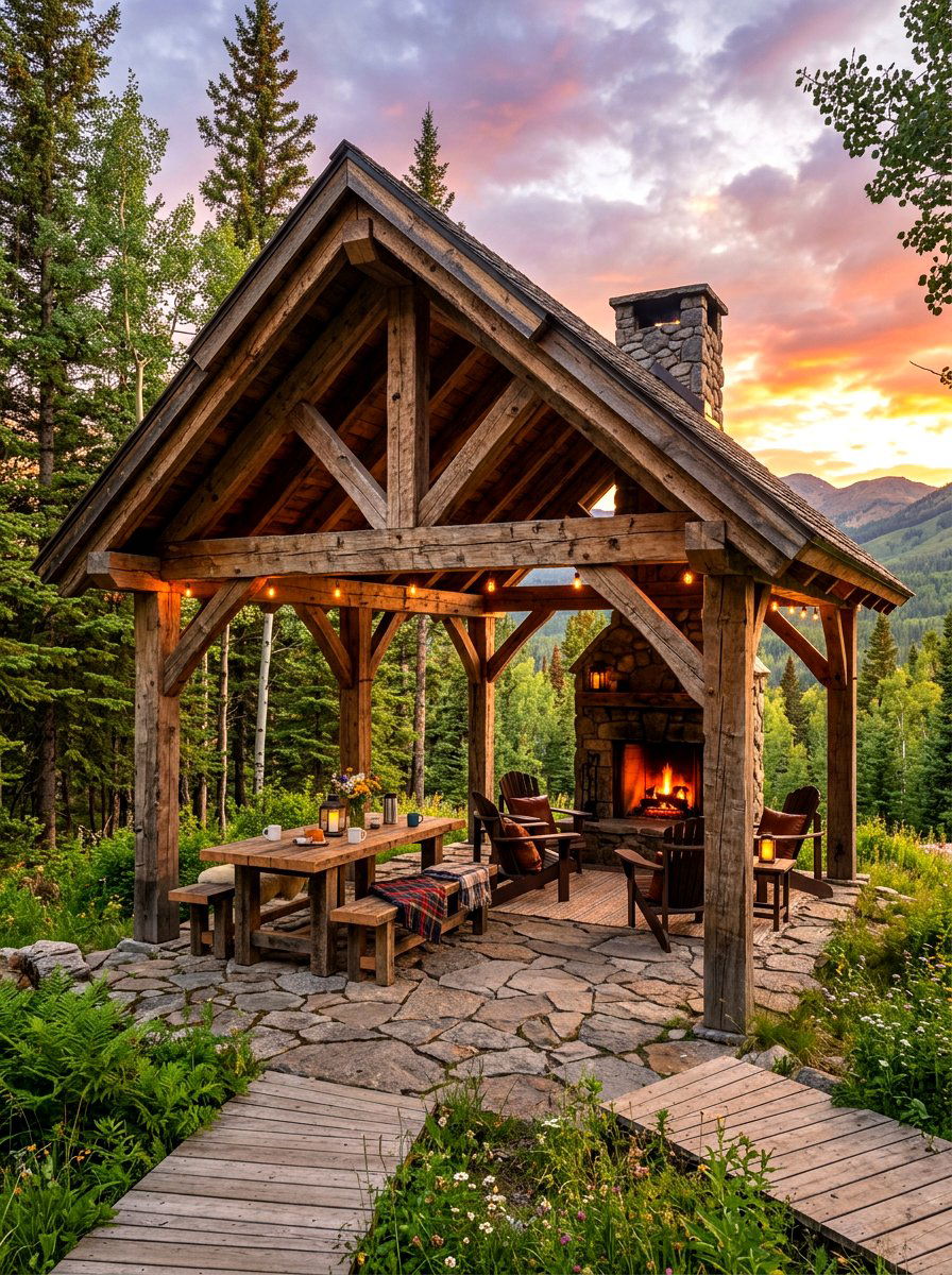 Rough Sawn Wood Pavilion - 30 wood pavilion patio ideas
