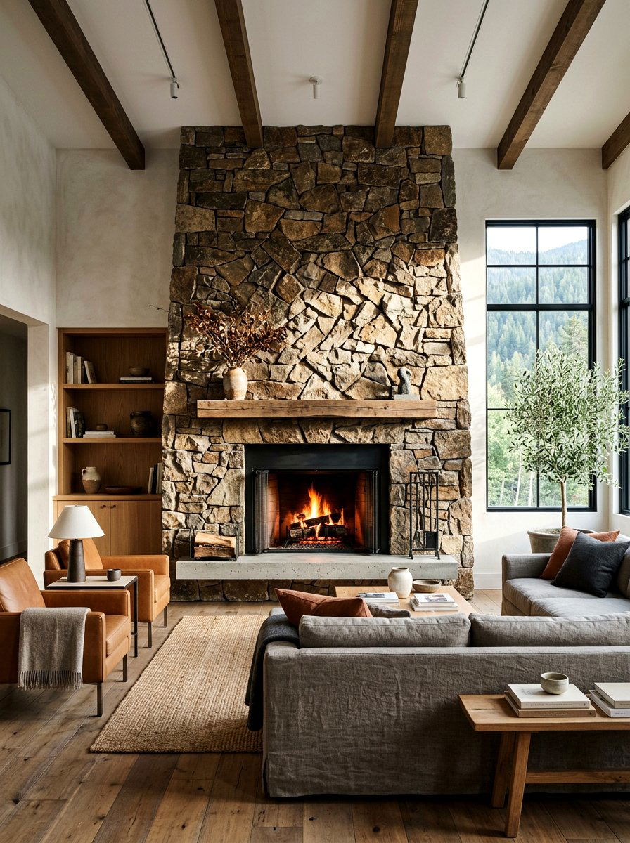 Rough cut stone fireplace - 30 stone fireplace ideas